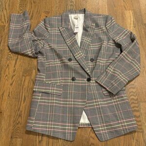 LOFT Multicolor Glen Plaid Double Breasted Blazer